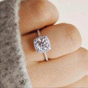 new silver plated halo simulated squareAAA CZ ring